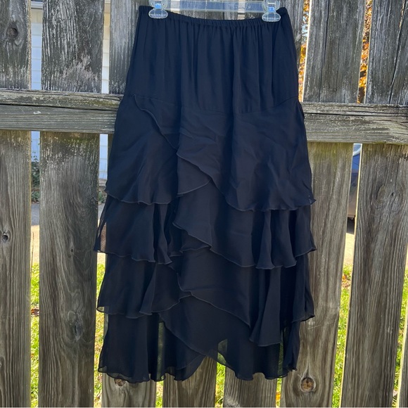 Papillion Dresses & Skirts - Papillon Tiered Ruffle Sheer Black Skirt Midi Whimsigoth Gothic Goth Size Medium